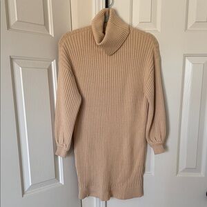 Cozy Tan Turtleneck Sweater Dress